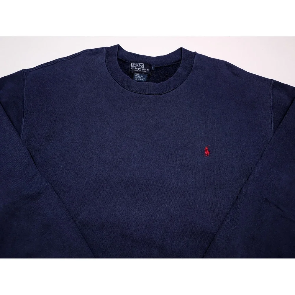 POLO RALPH LAUREN Sweatshirt Mens Large Navy Blue Excellent Vintage Made in USA